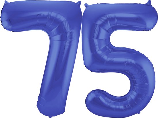 Folat Folie ballonnen - 75 jaar cijfer - blauw - 86 cm - leeftijd feestartikelen