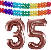 Folat folie ballonnen - Leeftijd cijfer 35 - brons - 86 cm - en 2x slingers