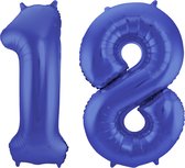Folat Folie ballonnen - 18 jaar cijfer - blauw - 86 cm - leeftijd feestartikelen