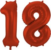 Folat Folie ballonnen - 18 jaar cijfer - rood - 86 cm - leeftijd feestartikelen