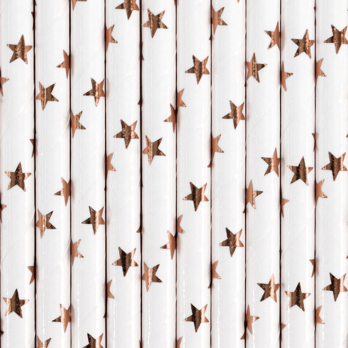 Partydeco Drinkrietjes - papier - 30x - wit/rose goud sterren - 19,5 cm - rietjes