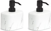 Distributeur/distributeur de savon Zeller - set de 2x - céramique - aspect marbre blanc luxe - 13 cm