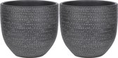 Mica Decorations - plantenpot/bloempot - 2x - zwart/grijs flakes relief- D20/H18 cm
