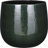 Mica Decorations - Cache-pot/pot de fleurs - céramique - vert foncé brillant/tacheté - D25/H20 cm