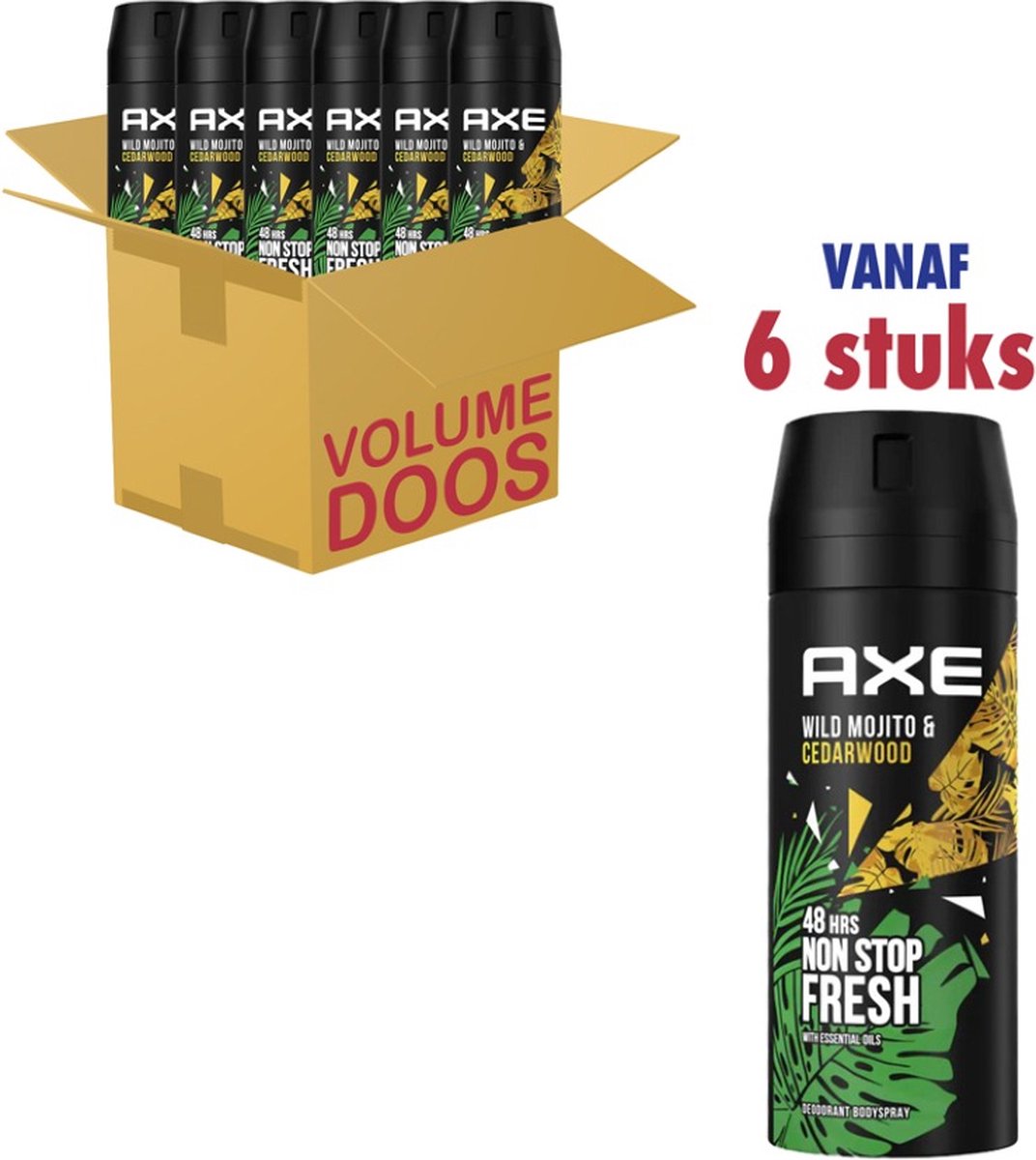 Goedkoopste Axe Deodorant Wild Mojito & Cedarwood (6 x 150ml