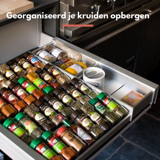 Relaxdays kruidenrek liggend, 3 plankjes, HBD: 5 x 20 x 38 cm, kruiden organizer voor keukenlade, kruidenhouder, natuur