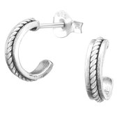 Joy|S - Zilveren oorbellen - 11 mm oorringen stud - rope - geoxideerd