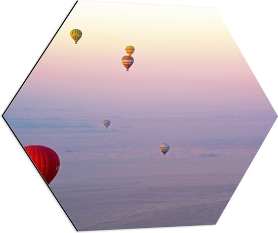WallClassics - Dibond Hexagone - Vols en montgolfière dans différentes montgolfières - 70x60,9 cm Photo sur Hexagone (avec système d'accrochage)