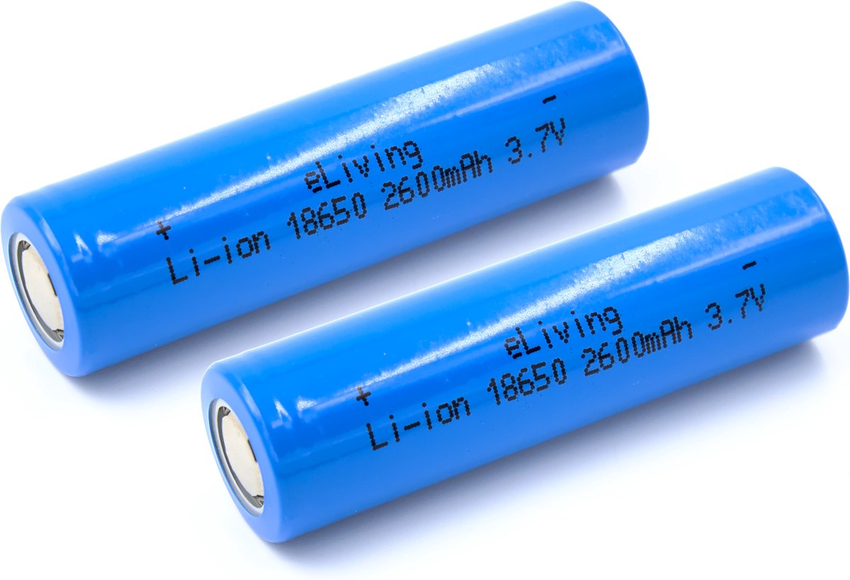 eLiving 18650 3.7V Flat Top batterijen. 2600mAh, Li-ion. 65x18mm. 2 stuks.