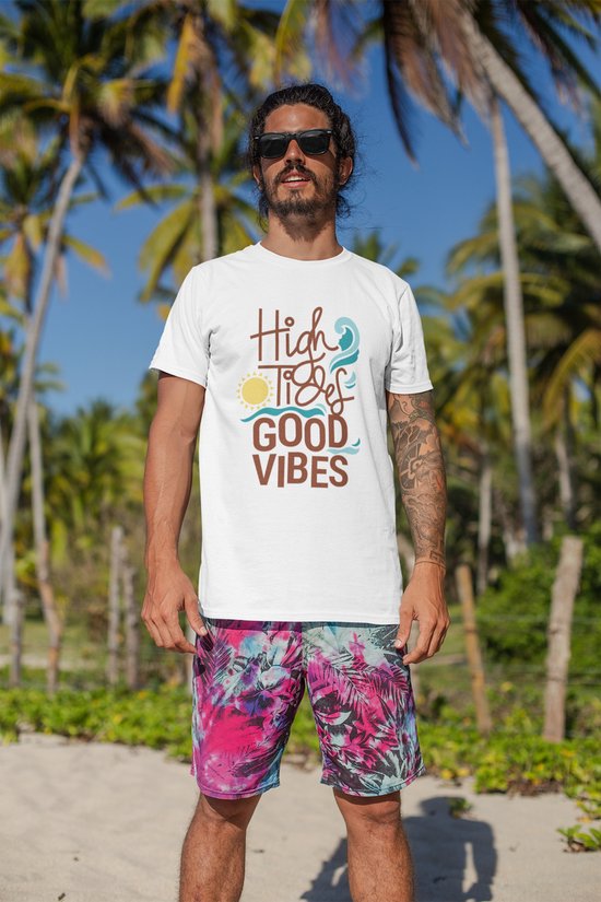 Shirt - High Tides Good Vibes - Wurban Wear | Grappig Shirt | Zon