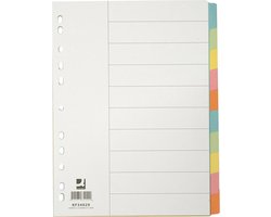 Q-CONNECT tabbladen, A4, karton, 11-gaatsperforatie, 10 tabs, geassorteerde kleuren 25 stuks