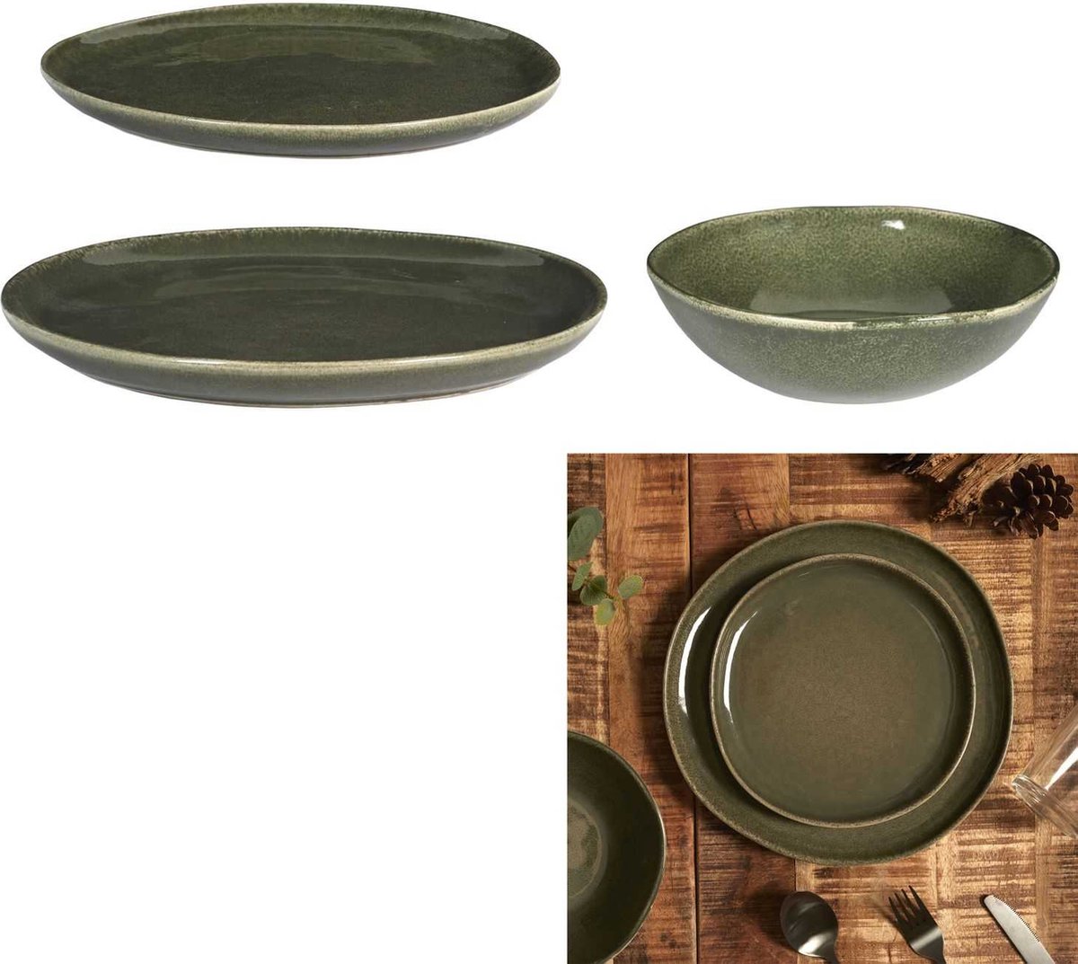 Richmount Tempus series servies, 6-persoons servies, aardewerk servies, 18-delige bordenset, reactief glazuur, magnetron- en vaatwasmachinebestendig, kasteelmuur