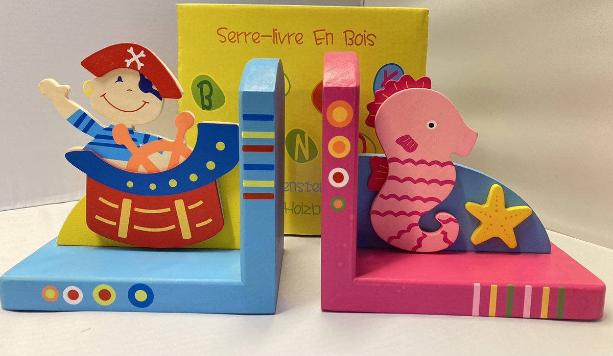 Boekensteun hout unisex - Set van 1 roze steun en 1 blauwe boeken steun - Simply for Kids boekensteunen