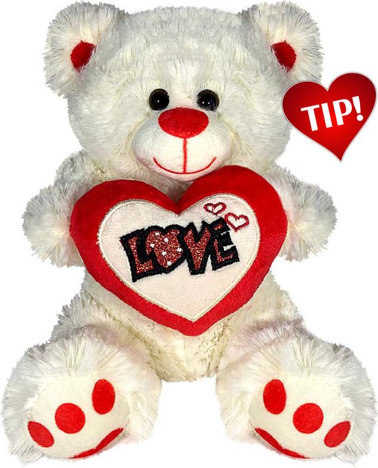 Witte pluche knuffelbeer met I love you hartje 22 cm - valentijn cadeautje  voor hem of... | bol.com