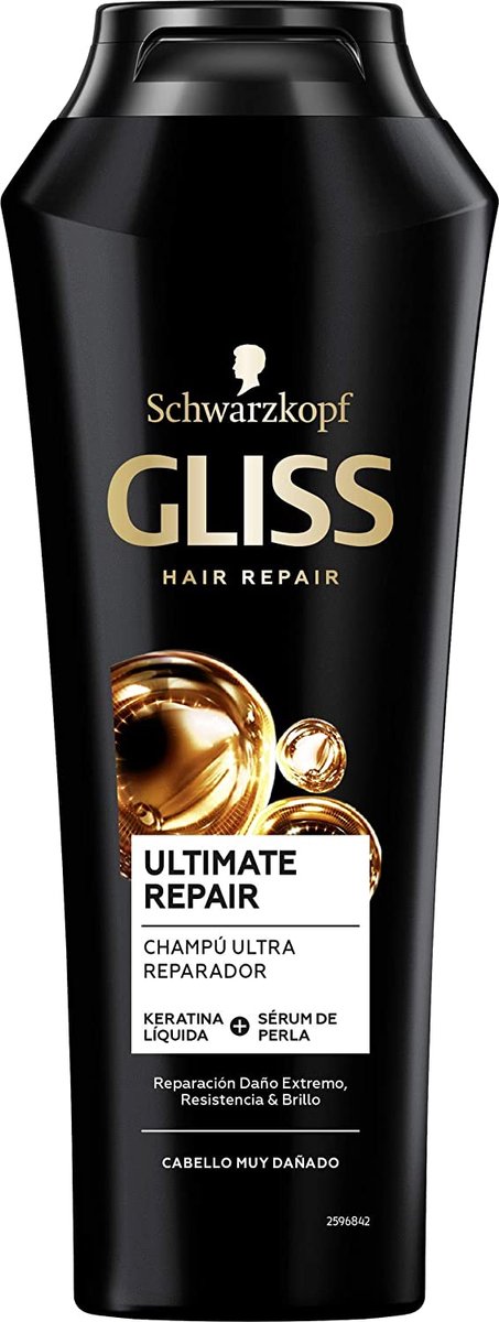 Schwarzkopf Gliss Hair Repair Shampoo Ultimate Repair - 370 ml - Liquid Keratine Sampoo met Zwarte Parelserum