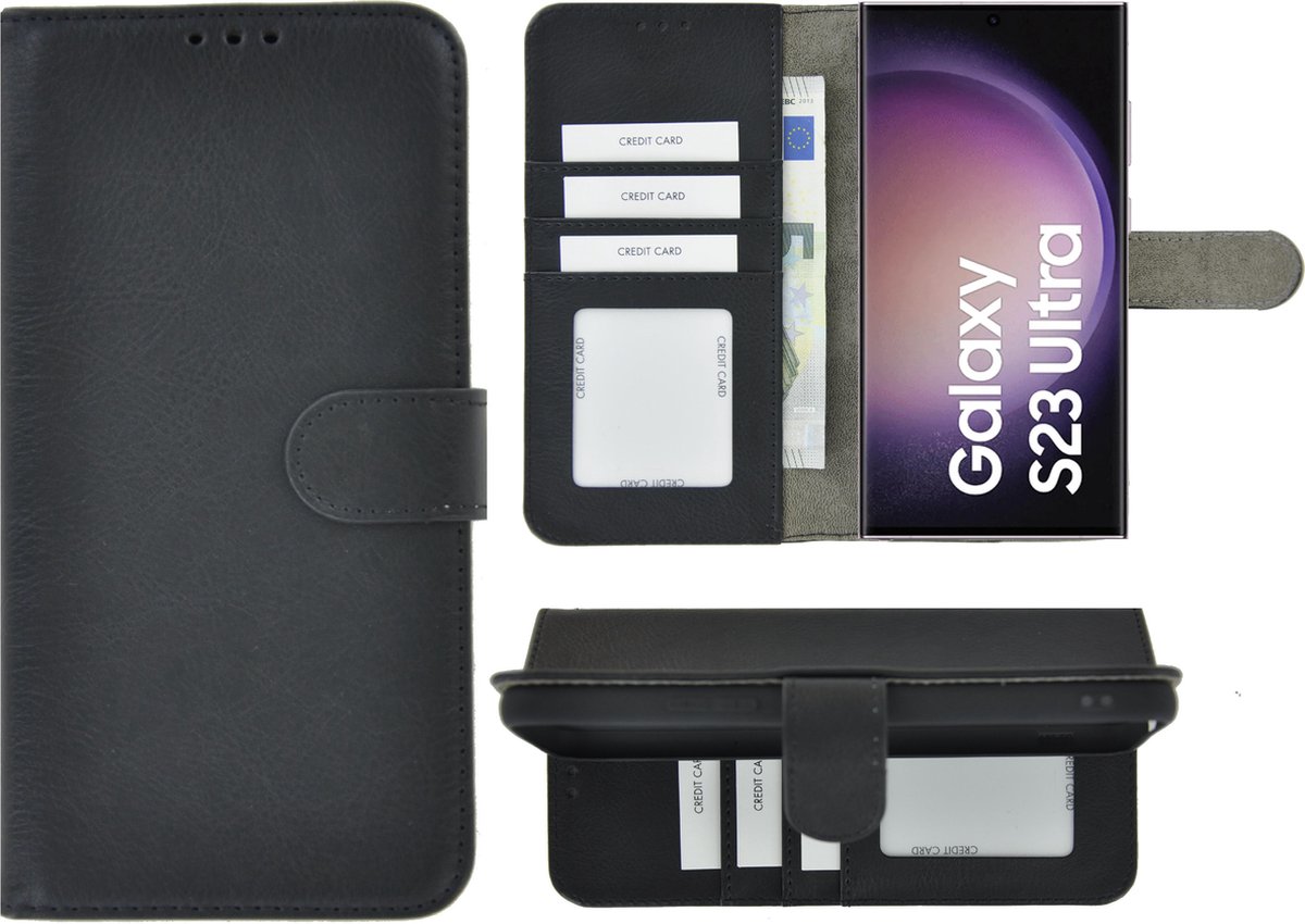 Pearlycase hoesje Geschikt voor Samsung Galaxy S23 Ultra - Kunstleer Book Case - Zwart