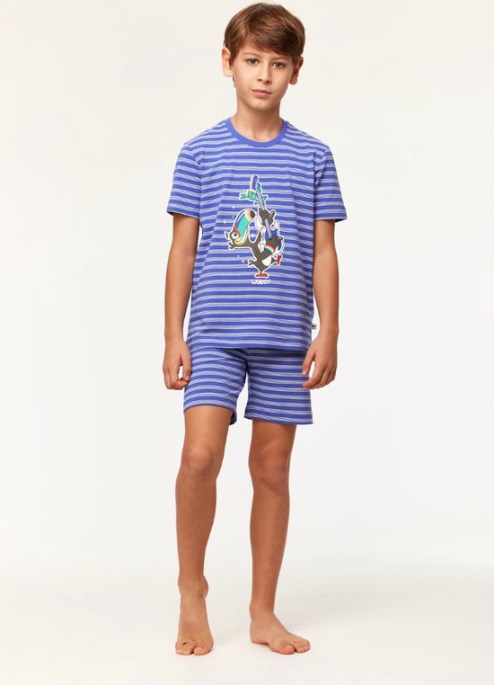 Woody pyjama jongens/heren - blauw - gestreept - toekan - 231-1-PZA-Z/915 - maat 104