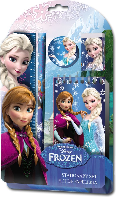 Set De Papeterie Frozen (La Reine Des Neiges) - 5 Pièces : Cahier, Crayon, Gomme, Règle, Taille-crayon