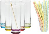 Longdrinkglazen - 6 stuks - 310 ml - incl. 100x papieren rietjes