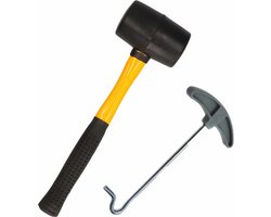 Rubberen hamer fiber steel 450 gram inclusief tent haringen uittrekker - campinghamer / haring hamer - Kamperen en outdoor artikelen
