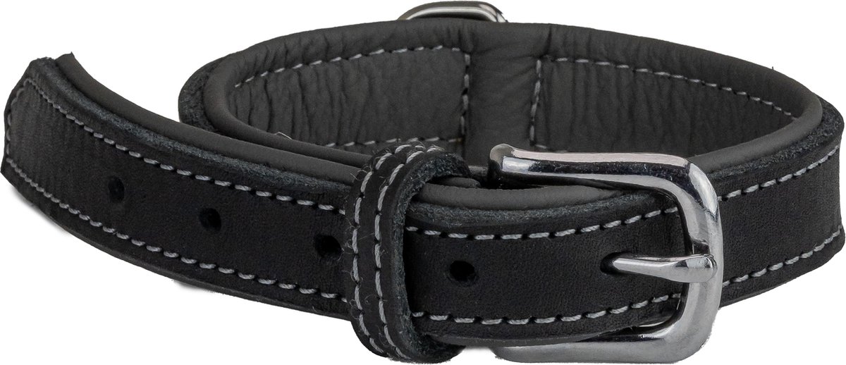 Panzi-Pet - Luxe leren halsband hond - zwart - 18mm dik - voor honden met halsomtrek van 34 tot 41cm