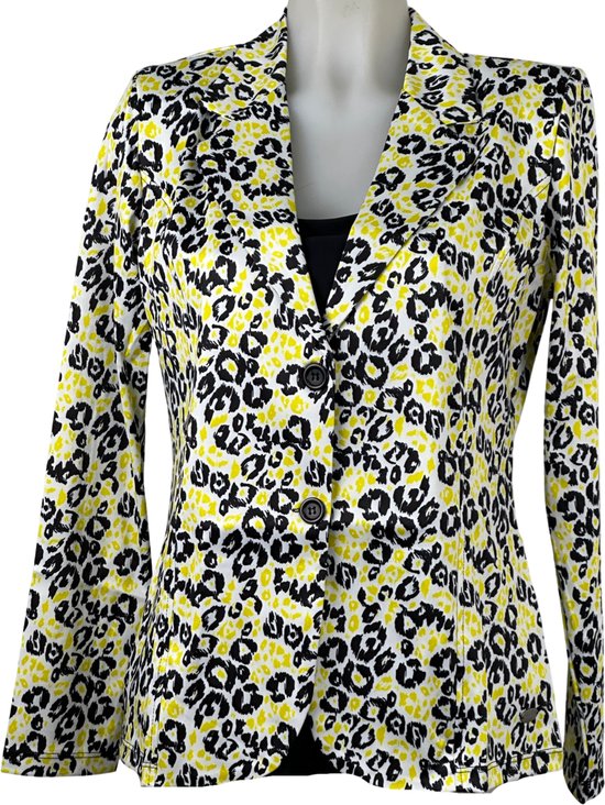 Angelle Milan - Licht gele bloemenprint blazer voor Dames - Travelstof - Comfort - Strijkvrij - Duurzaam - Maat M- In 5 maten!
