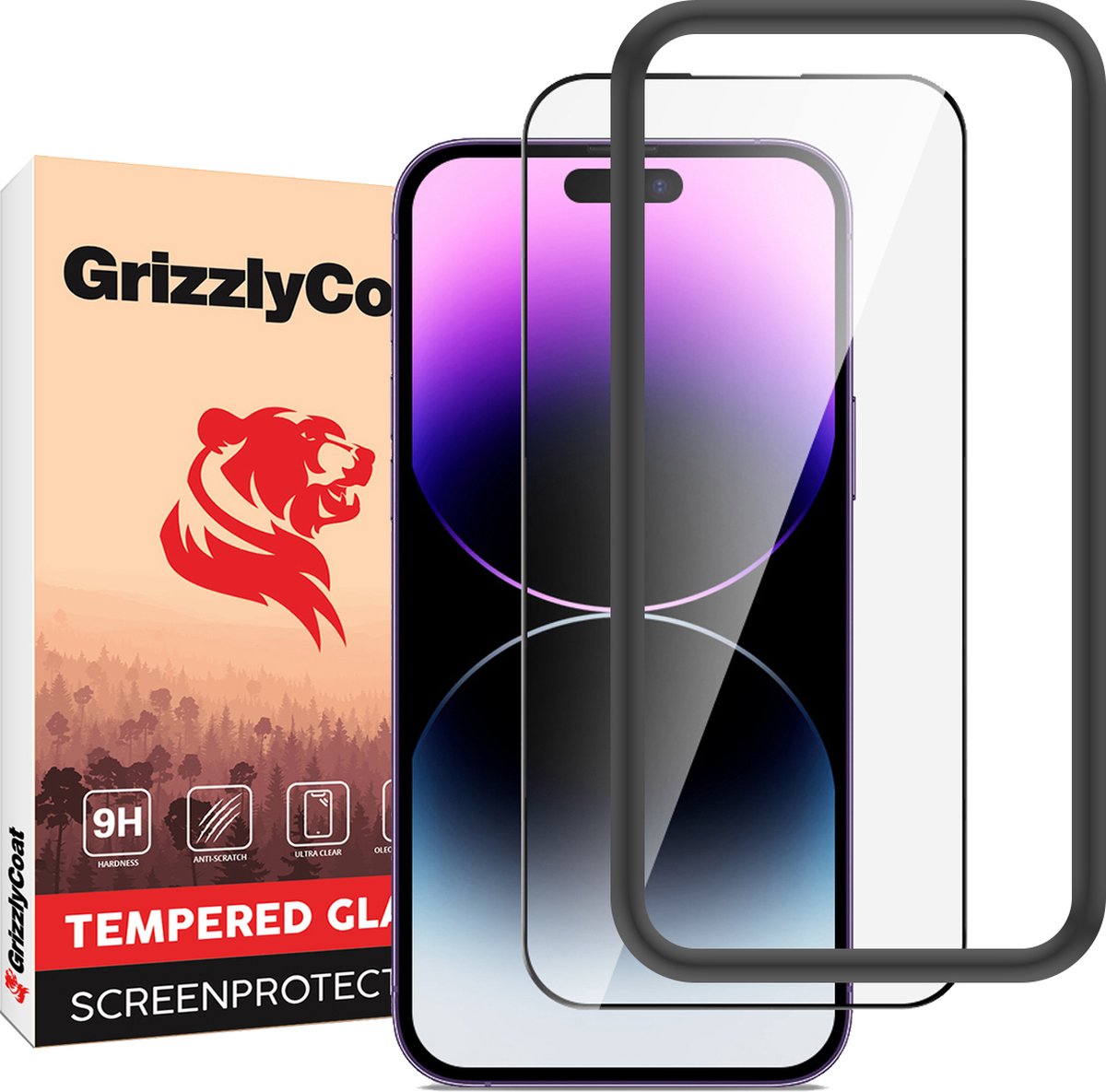 GrizzlyCoat - Screenprotector geschikt voor Apple iPhone 14 Pro Glazen | GrizzlyCoat Easy Fit Screenprotector - Case Friendly + Installatie Frame