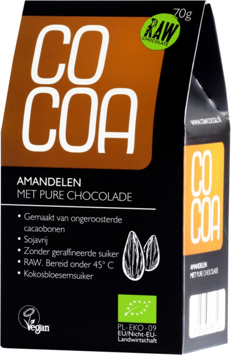 Goedkoopste Cocoa Amandelen met Pure Chocolade RAW 70GR