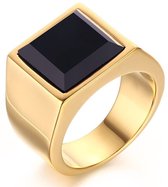 Zegelring Heren Goud kleurig met Zwarte Steen - Staal - Ring Ringen Mannen - Cadeau voor Man - Mannen Cadeautjes