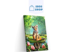 SEOS Shop ® Diamond Painting Volwassenen - Diamond Painting Kinderen - Diamond Painting Pakket Volledig - Tijgertje op een waterlelie - 30x40 cm
