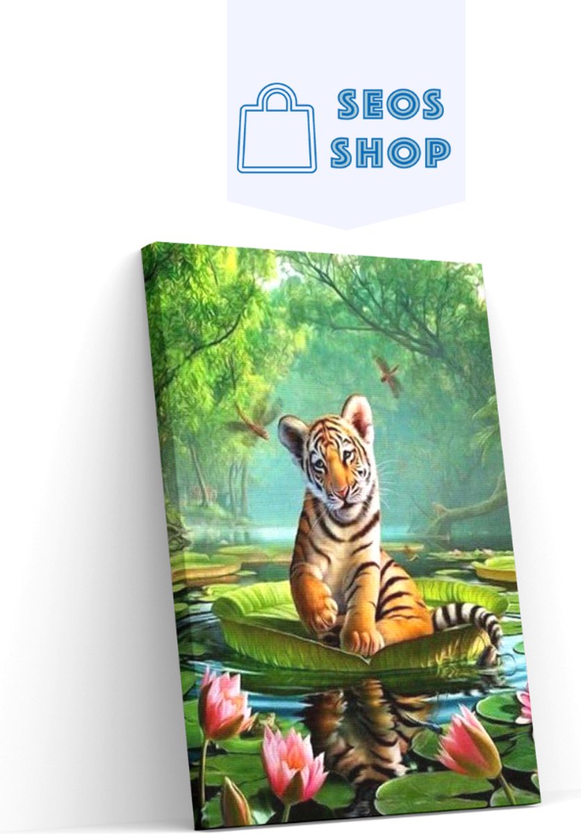 SEOS Shop ® Diamond Painting Pakket Tijgertje op een waterlelie - FULL - Diamond Paintings - 30x40 cm - Vierkant