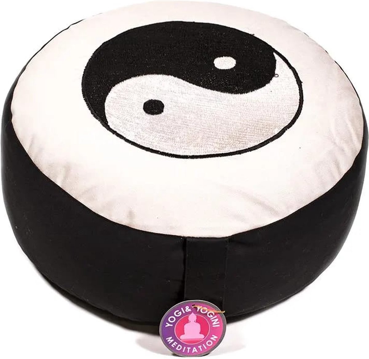 Meditatiekussen zwart/wit Yin Yang geborduurd - Katoen - Boekweit - 33x17 - Zwart - Wit