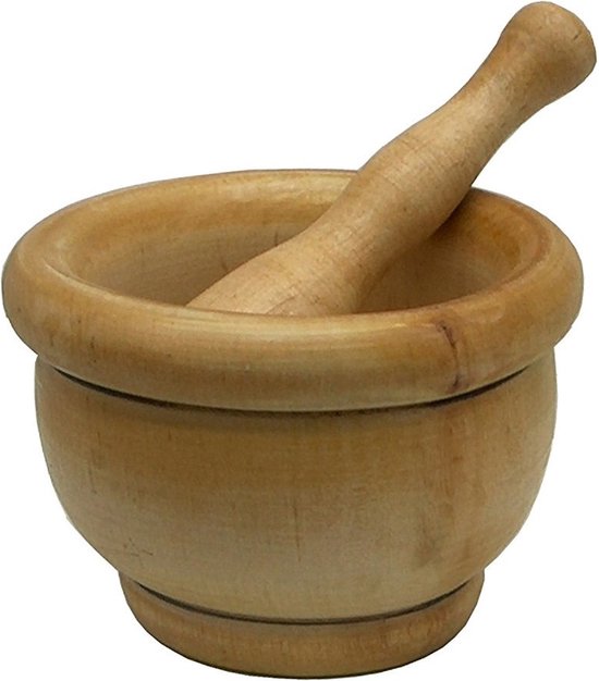 Kruidenstamper - Kruidenmaler - Vijzel Graniet - Vijzel Met Stamper- Hout