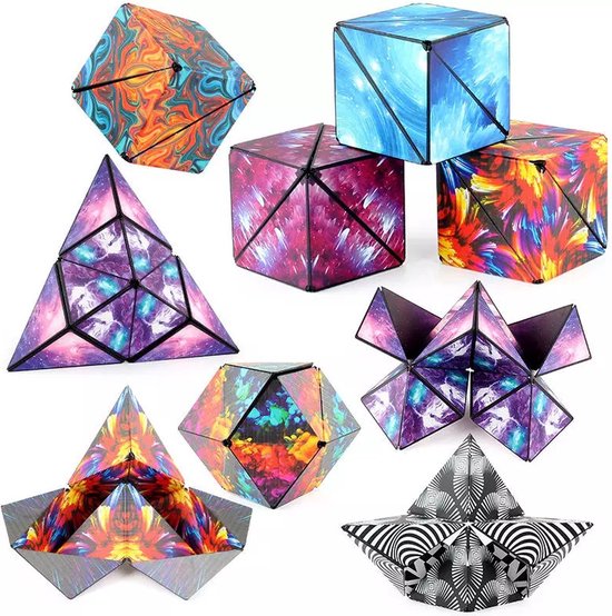 Thumbnail van een extra afbeelding van het spel Magnetische Kubus | Magische Kubus | 3D | Shashibo | Fidget toys | Stress kubus | Van vorm veranderen | 70 vormen maken | Blauw