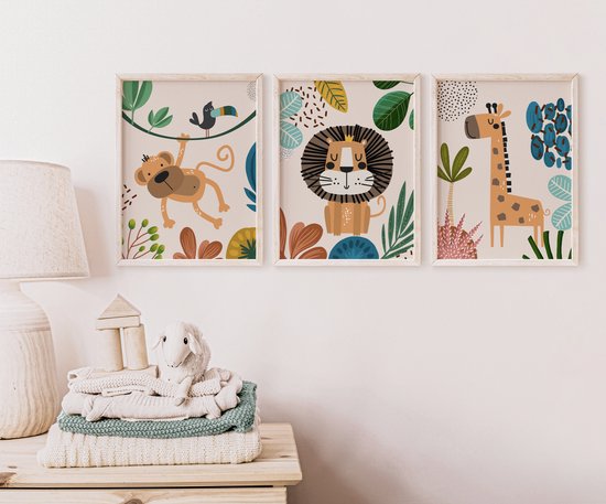 No Filter Ensemble d'affiches pour chambre d'enfant - 3 pièces - Affiches d'animaux Safari - 21x30 cm (A4) - Décoration Chambre de bébé - bohème