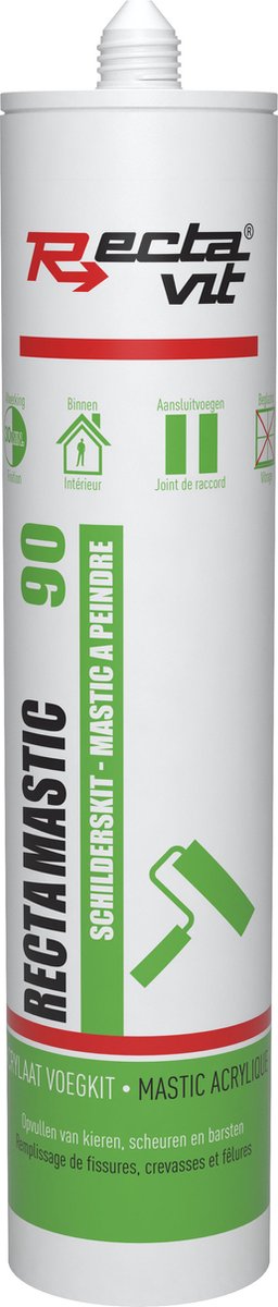 Rectavit - Recta-Mastic 90 Kit - Acrylaatkit - Wit - Schilderskit - Voor binnen en buiten - Waterdicht - Snelle Uitharding - 310ml