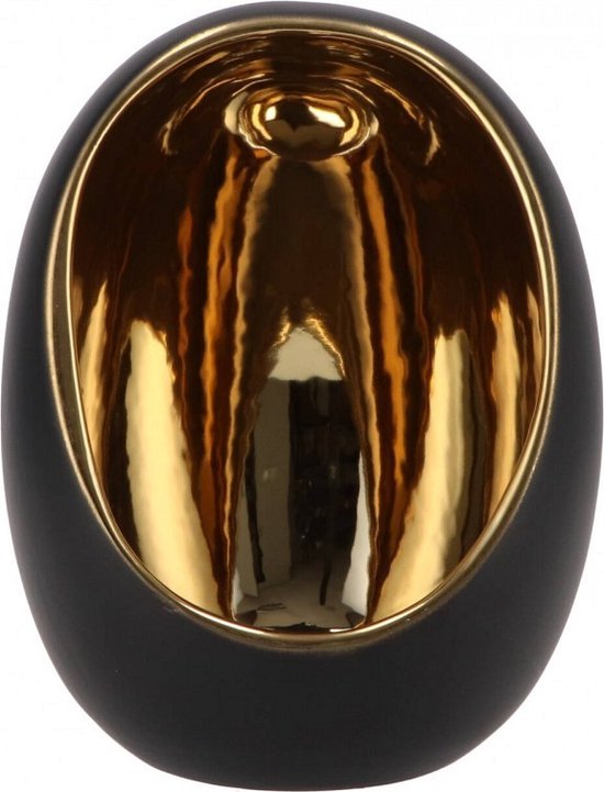 Daan Kromhout - Taza theelicht XL - Kandelaar Store - Theelicht Egg - Aardewerk - zwart / Goud - 16x16x22 cm.