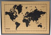 Milimetrado - Wereldkaart Prikbord - Kurk met Houten Frame - Zwart/Zwart - 70x50 cm