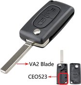 Citroen - klapsleutel behuizing - 2 knoppen - VA2 sleutelbaard zonder zijgroef - CE0523 zonder batterijhouder in de achterdeksel - batterijhouder vast op de printplaat