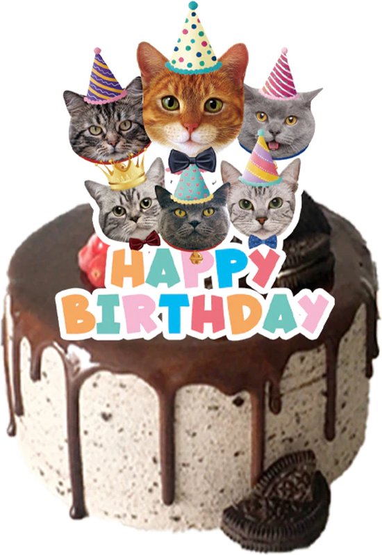 Taart topper Happy Cats - kat - - katten - - taart topper verjaardag - feest | bol.com