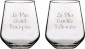 Drinkglas gegraveerd - 42,5cl - Le Plus Gentil Beau-père & La Plus Gentille Belle-mère