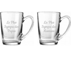 Theeglas gegraveerd - 32cl - Le Plus Sympa des Papas & La Plus Sympa des Mamans