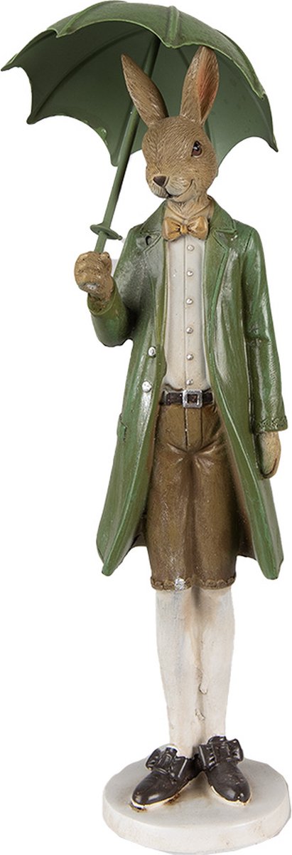 Clayre & Eef Beeld Konijn 27 cm Groen Bruin Polyresin Woonaccessoires