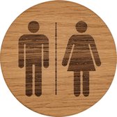Panneau de toilette - Homme et Femme - Rond - Bois - 10 x 10 cm - Panneau de Toilettes - Panneau de porte - Autocollant