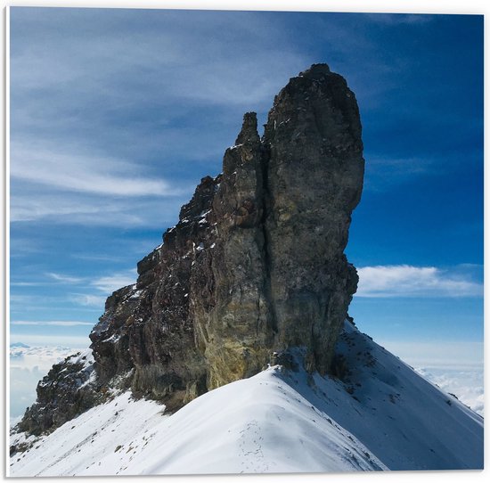 WallClassics - PVC Schuimplaat- Rostachtige Berg Boven de Sneeuw - 50x50 cm Foto op PVC Schuimplaat