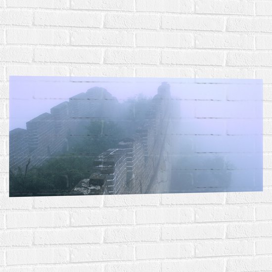 WallClassics - Muursticker - Hoge Begroeide Stenen Muur - 100x50 cm Foto op Muursticker