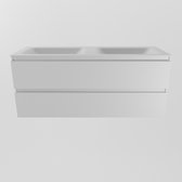Diamond Line Callisto - Wastafelmeubel 120cm - Mat Wit - Wastafel Dubbel Solid Surface Wit - Softclose - Zonder Kraangat
