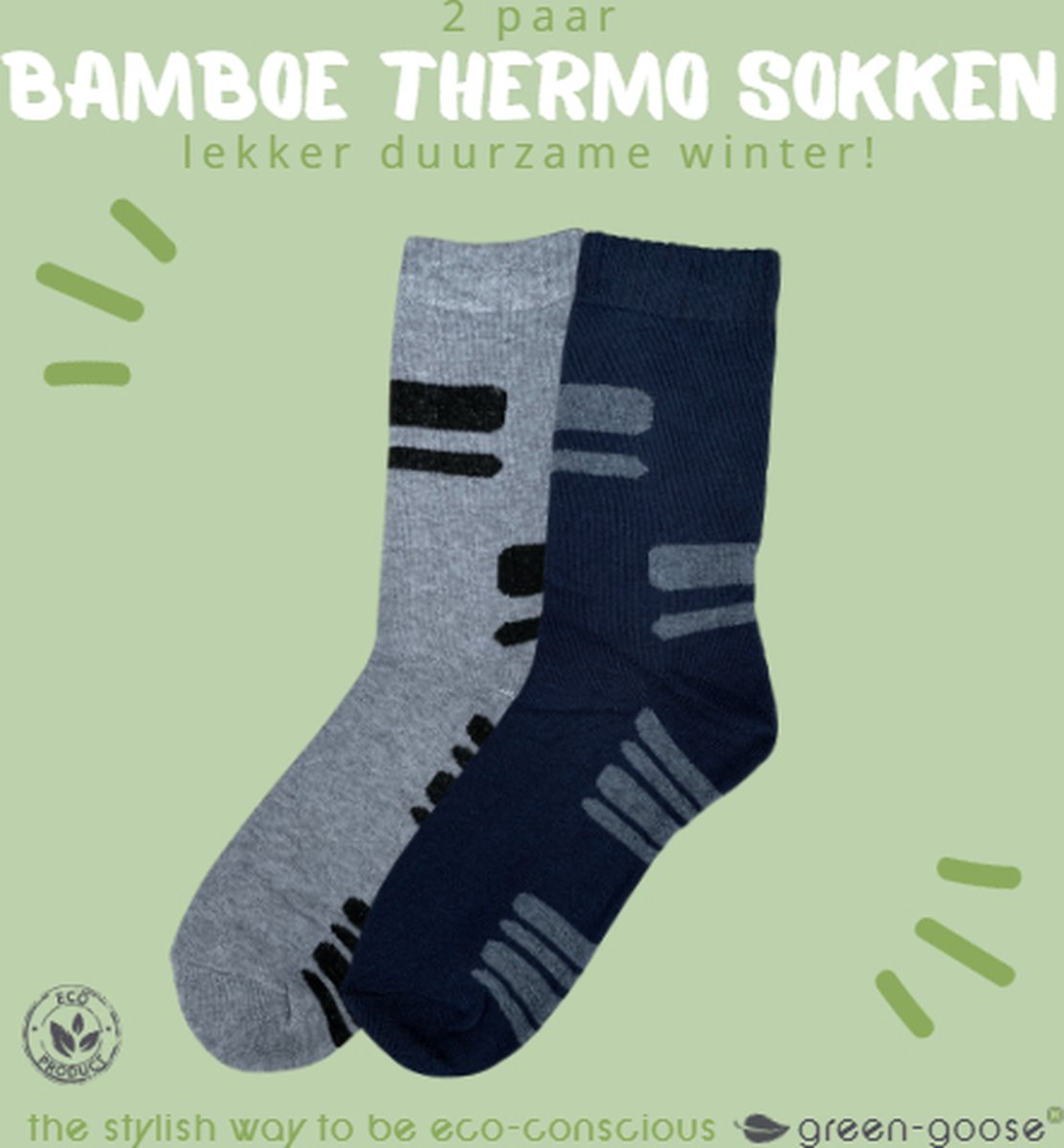 green-goose® Duo Pack Bamboe Badstof Thermosokken | Heren | Maat 40-43 | 100% Bamboe | Perfect Fit, Extra Warm, Flexibel en Rekbaar!