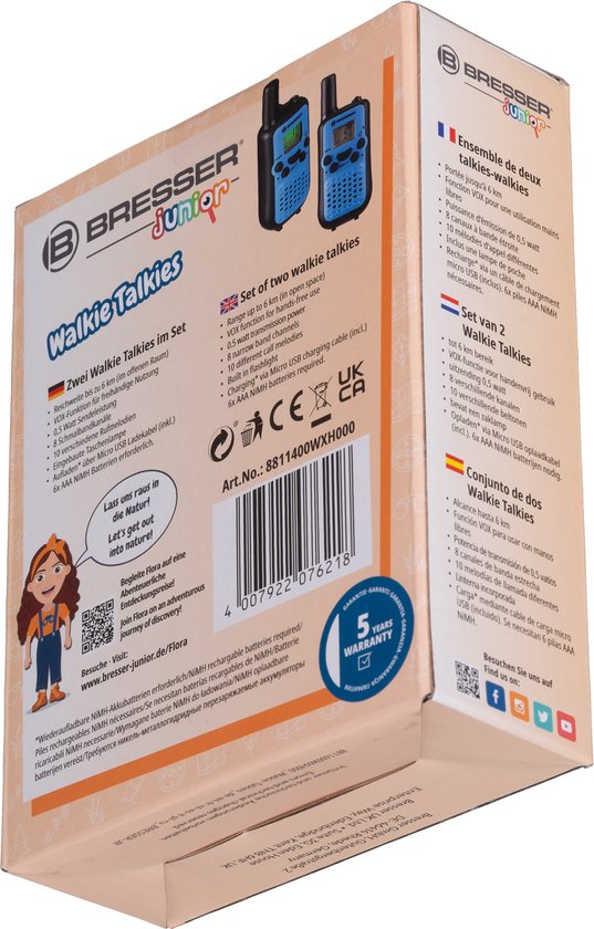 Bresser Junior Walkie Talkie - Set van 2 - Blauw - Bereik van 6km - Geschikt Voor Kinderen Vanaf 8 Jaar