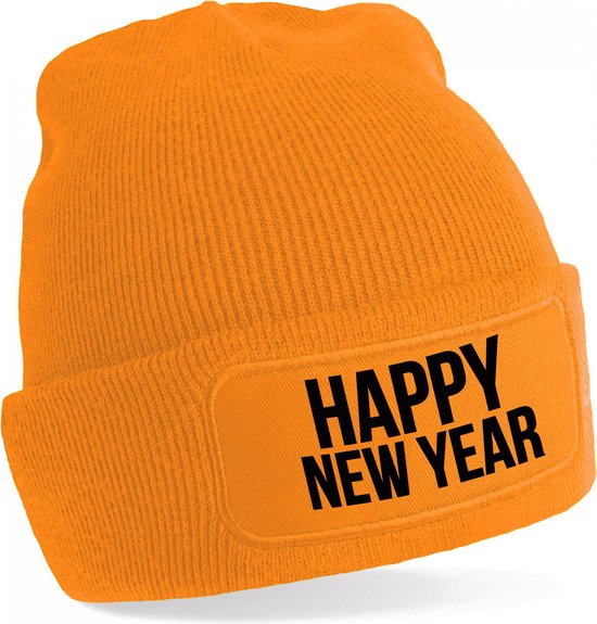 Bellatio Decorations Muts Happy New Year - unisex - one size - oranje - oud en nieuw wintermuts